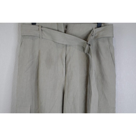 Lafayette 148 Pants Women 8 Paper Bag High Waist Belted Cargo Khaki‎ Boho Preppy - Picture 2 of 14